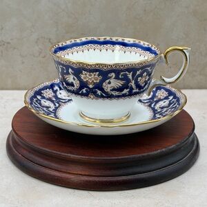 Vintage Cobalt Crown Staffordshire "Ellesmere" Cup And Saucer Phoenix Bone China